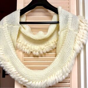 Collection XIIX Cream Knit Poncho with Fur Trim